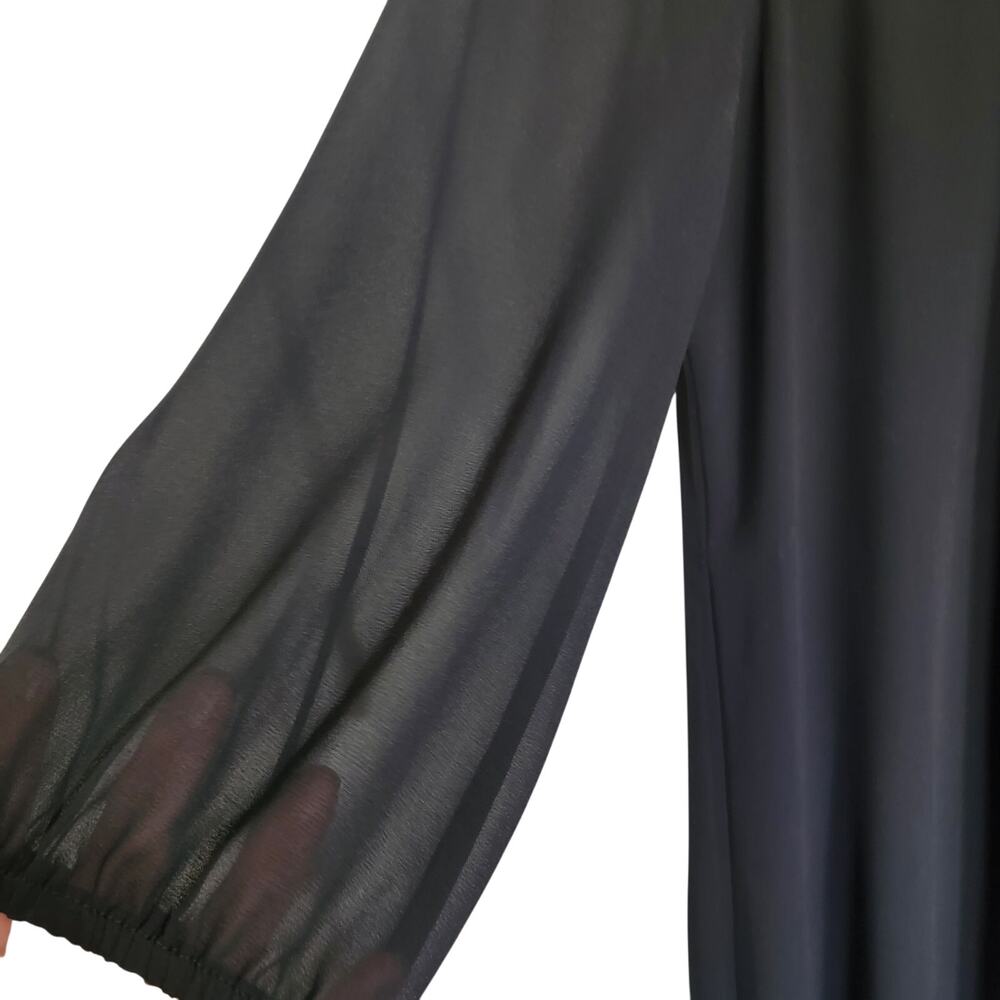As You Wish Womens Dress Black Flowy Scallop Hem Sheer Sleeve Sz Large - Picture 4 of 6